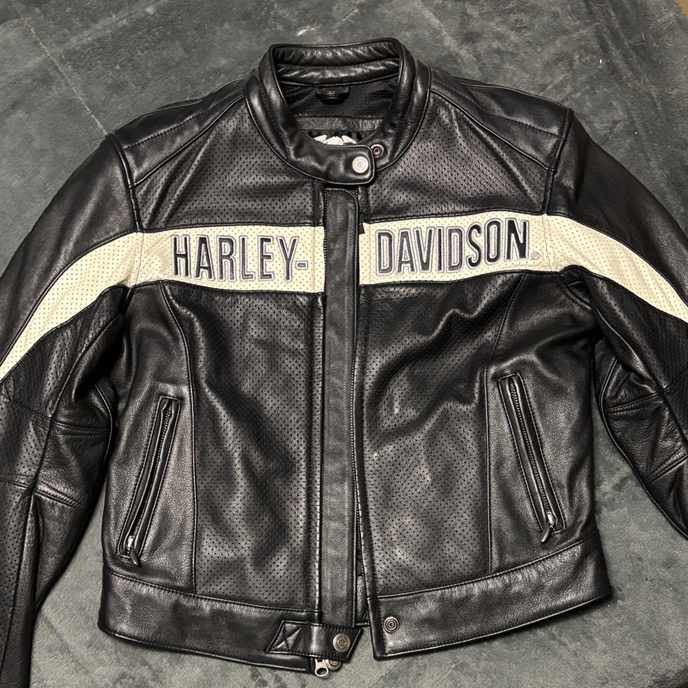 Harley-Davidson Black and Cream Leather Jacket